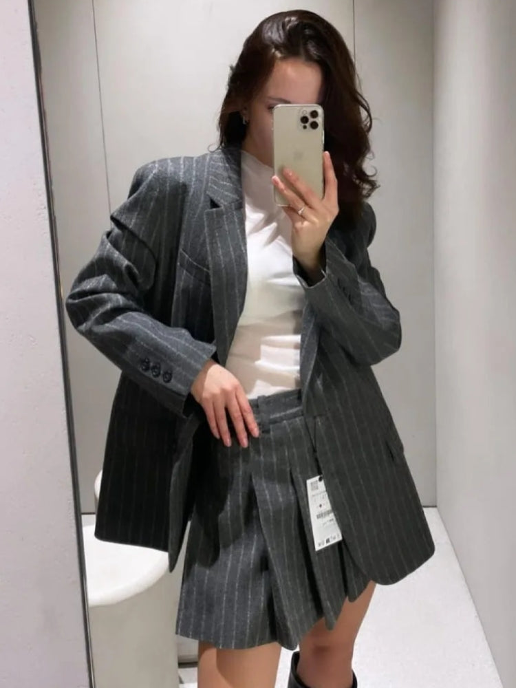 Yvette – Tailored blazer & pleated skirt – Two-piece set-Apparel & Accessories > Clothing > Suits > Women’s Blazer Sets-Cíelo Fióra Atelier