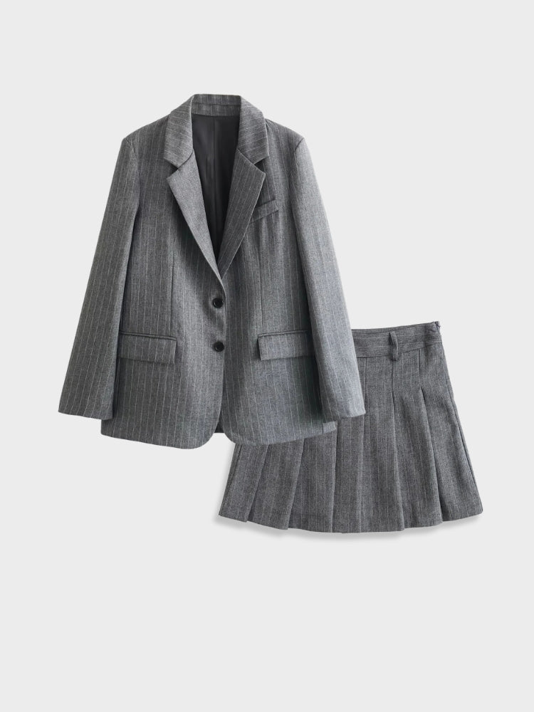 Yvette – Tailored blazer & pleated skirt – Two-piece set-Apparel & Accessories > Clothing > Suits > Women’s Blazer Sets-Cíelo Fióra Atelier