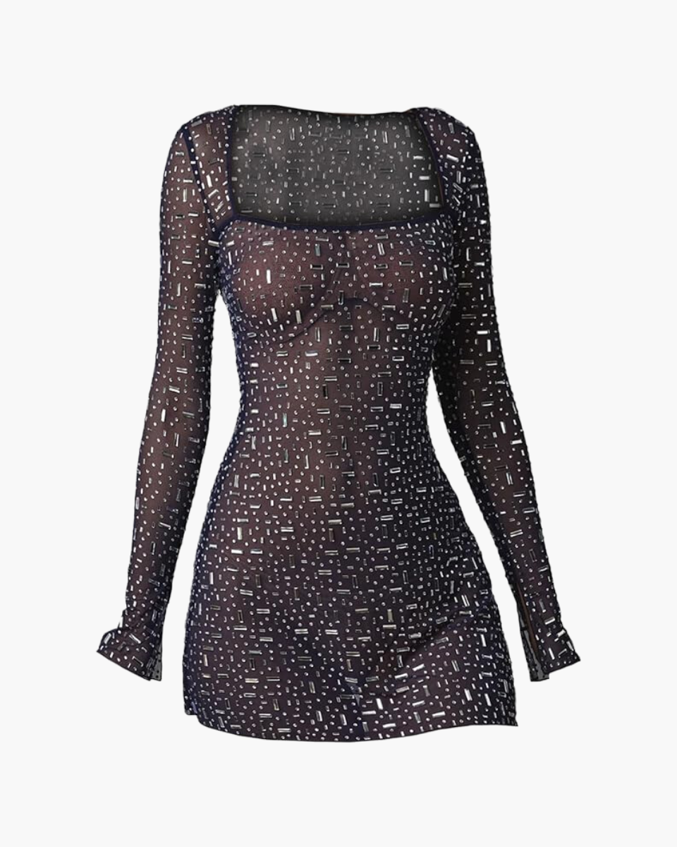 Zarelle – Bodycon fit – Navy sequin mini dress-Apparel & Accessories > Clothing > Dresses > Bodycon Dresses-Cíelo Fióra Atelier