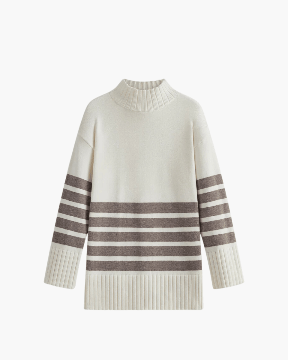 Zaria – Striped design – Turtleneck sweater-Apparel & Accessories > Clothing > Sweaters > Turtleneck Sweaters-Cíelo Fióra Atelier