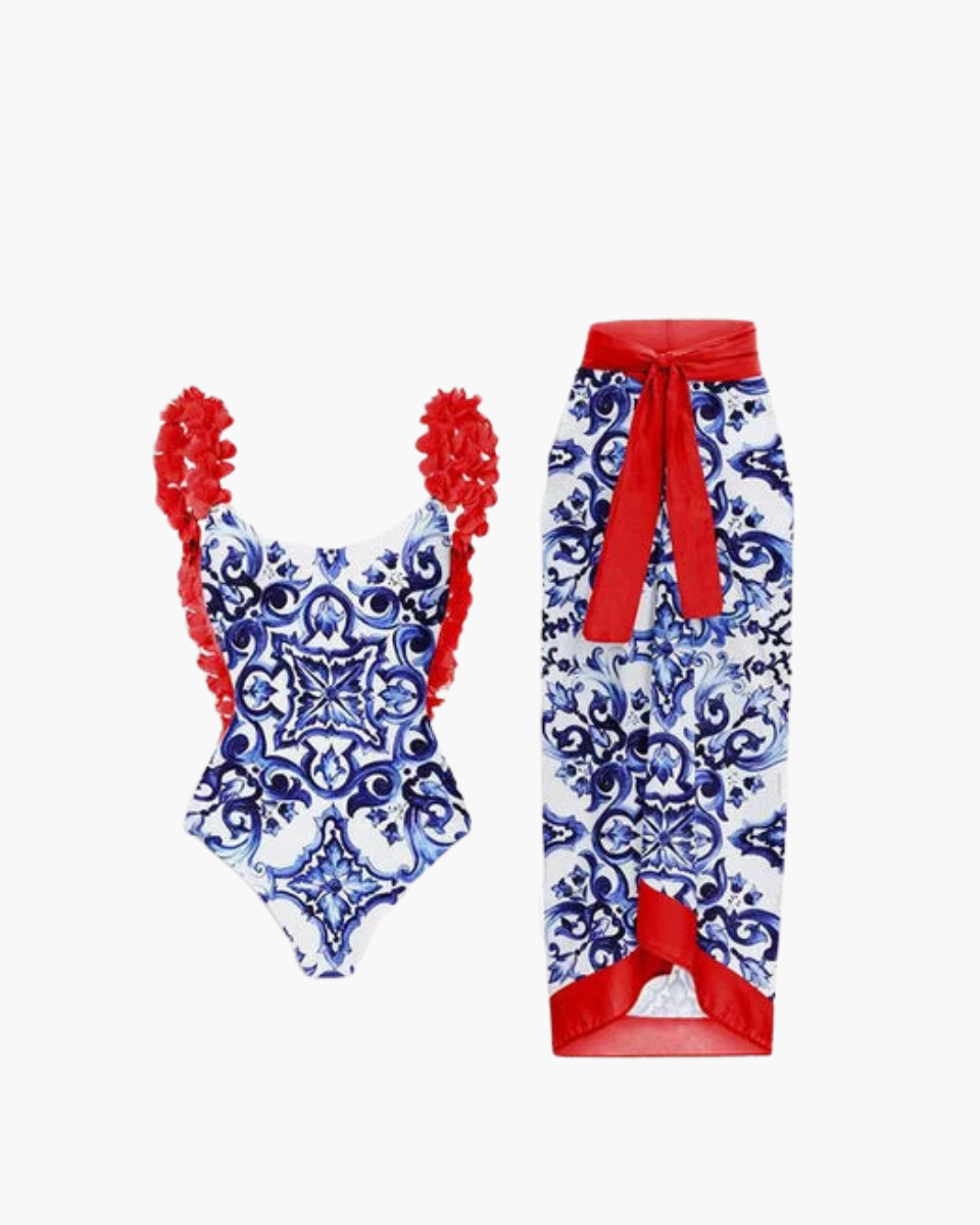 Zenya – Adjustable straps – Printed gathered two-piece swimsuit-Apparel & Accessories > Clothing > Swimwear > Bikini Sets-Cíelo Fióra Atelier