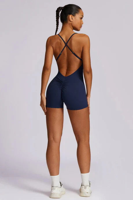 Zuleida – Adjustable crossback straps – Fitness romper-Apparel & Accessories > Clothing > One-Pieces & Rompers > Performance Rompers-Cíelo Fióra Atelier